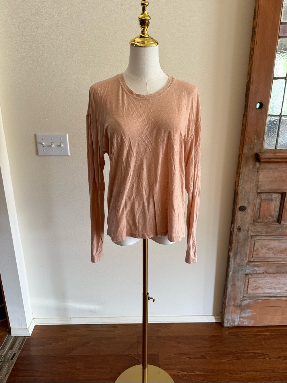 James Perse Blush Long-Sleeve Crewneck Top